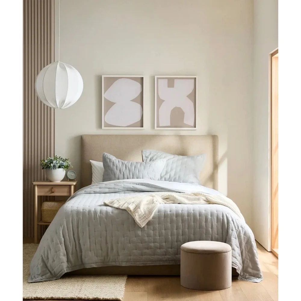 Quince European Linen Dream Quilt Full/Queen Mist Blue